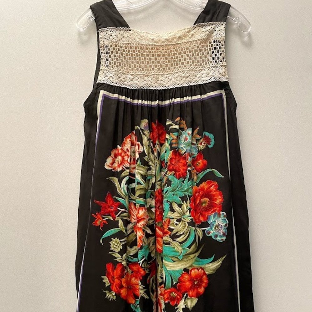 Free People Floral Print Sundress with Crochet at Neckline